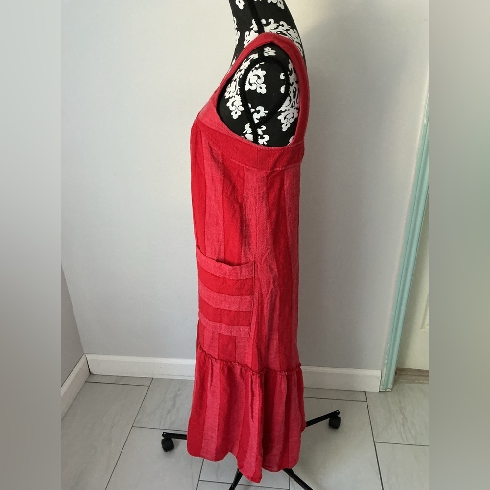 Anthropologie Maeve Women’s Dress Size Large Tonal Stripe Red Midi Paper bag SzS - Picture 6 of 14